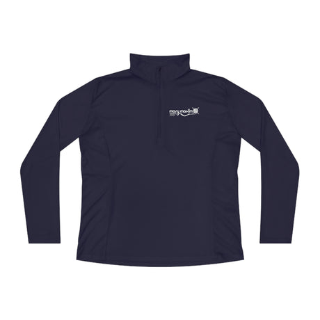 Ladies Mary Maxim Quarter-Zip Pullover - White & Black Logo